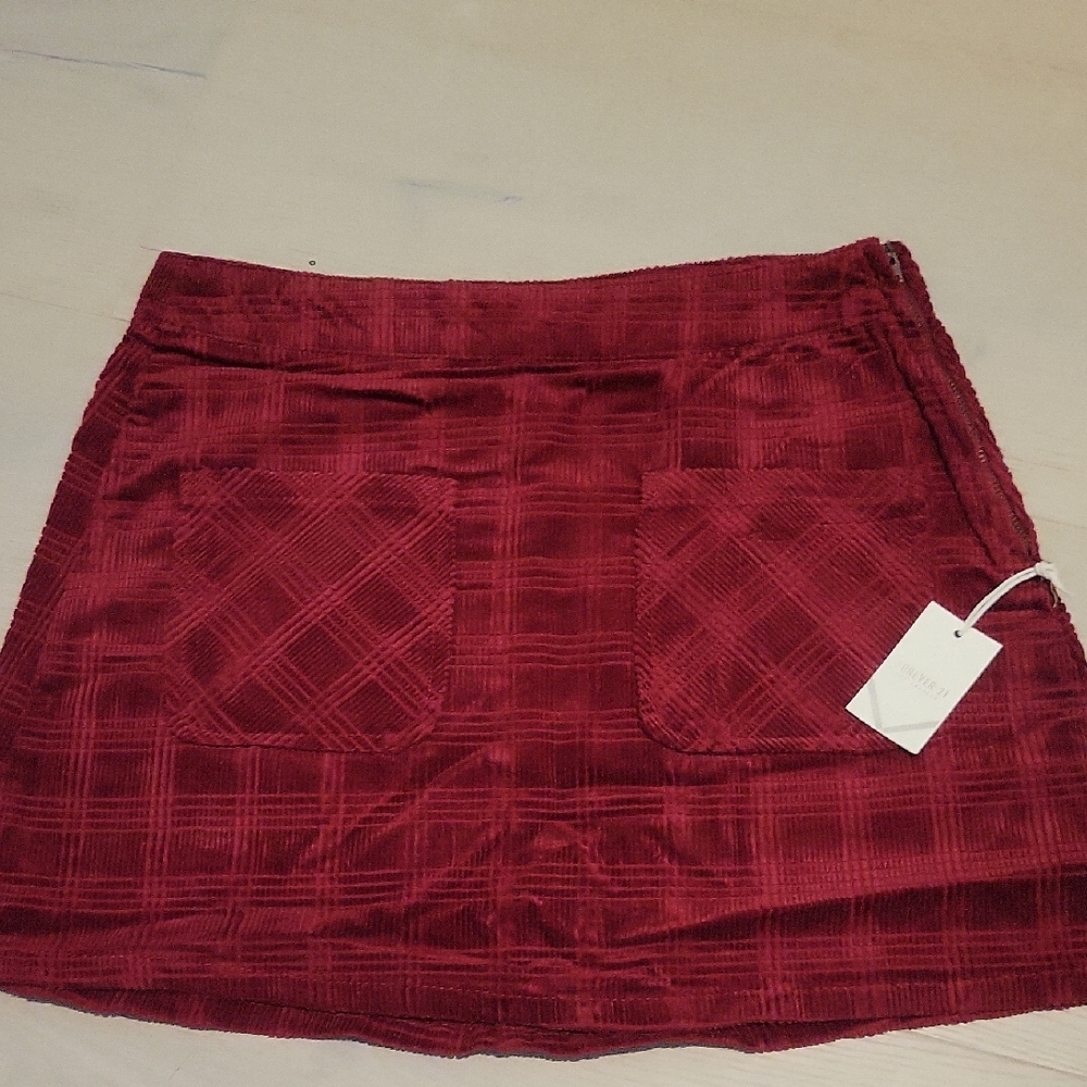 Berry Corduroy Plaid Mini Skirt